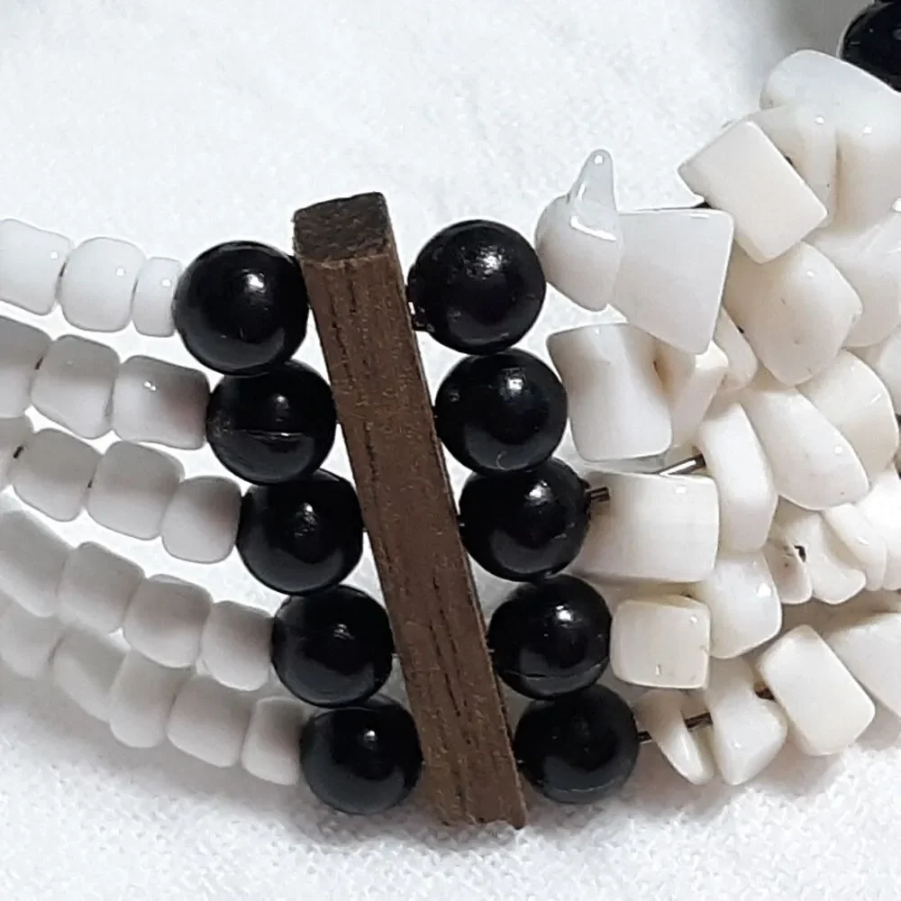 Large Stretch Cuff Bracelet Beach Ocean Tropical Vacation White Brown Black Bead